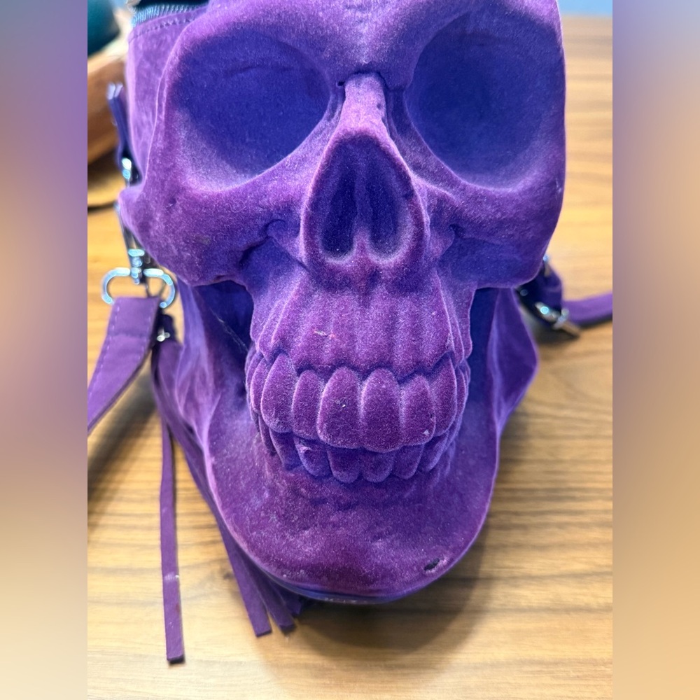 Purple Skull Crossbody Bag with Tassel - Picture 3 of 5
